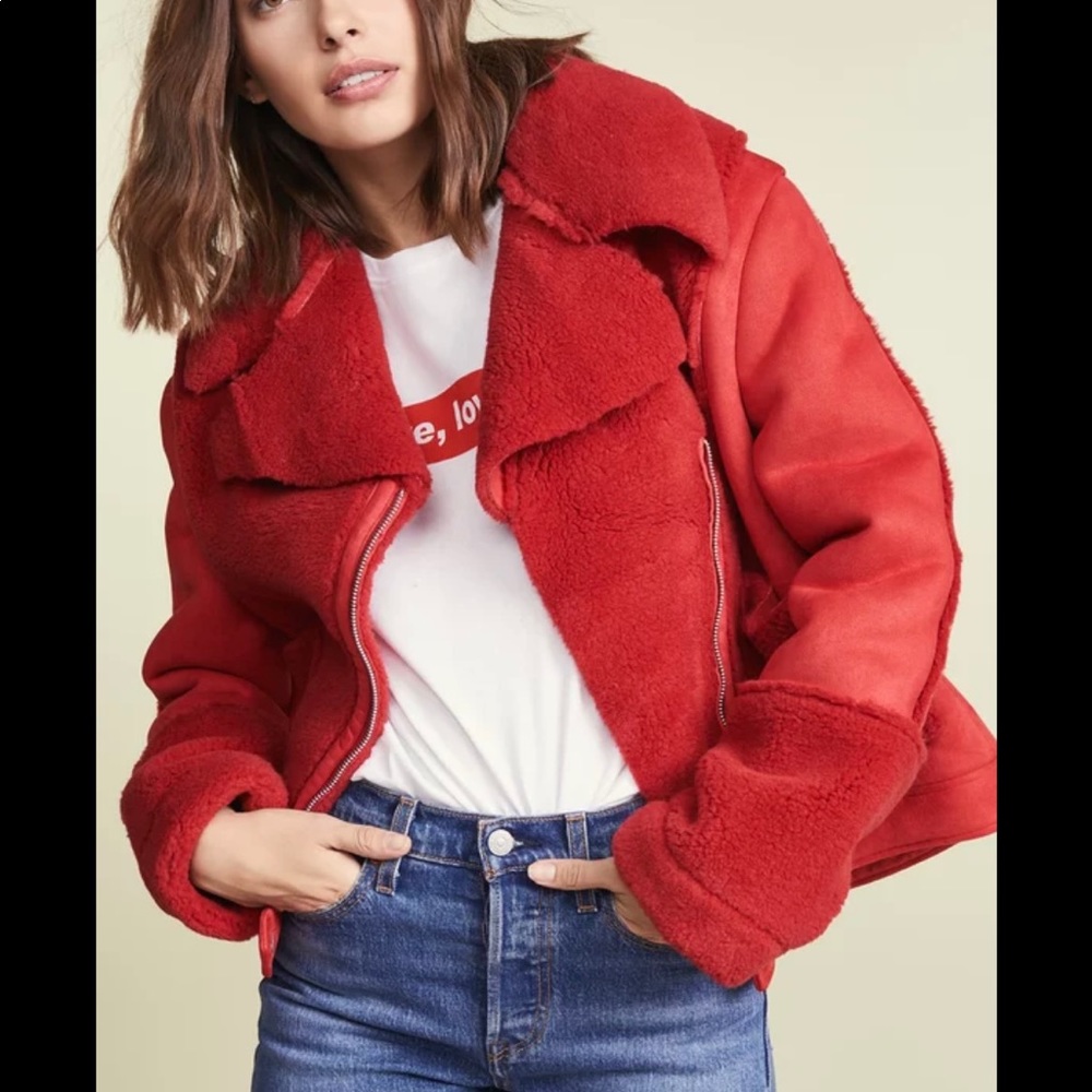 MinkPink Red Faux Shearling Jacket